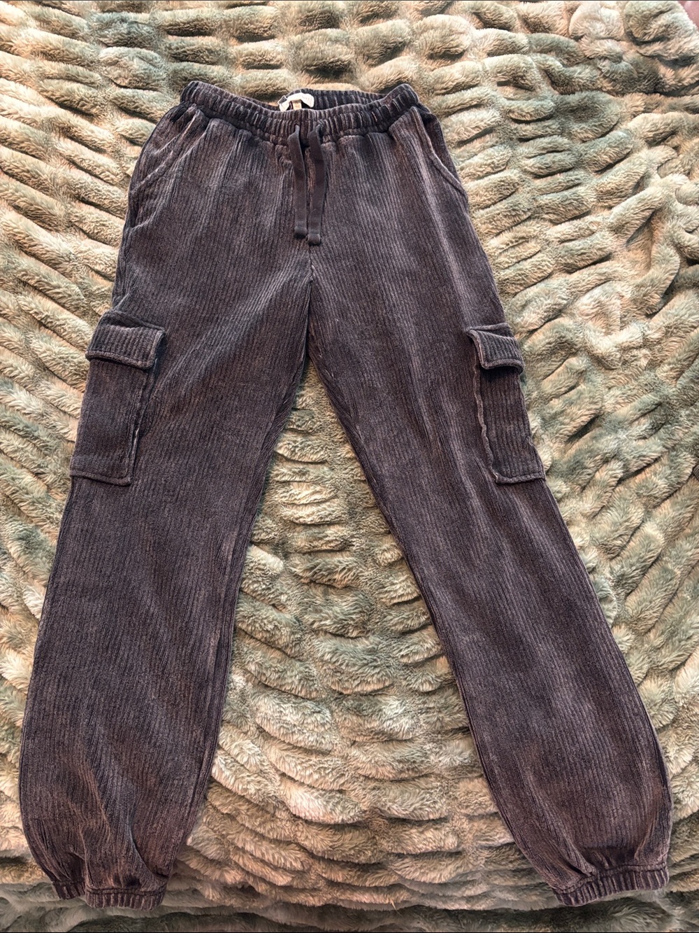 Women Corduroy Cargo Jogger Pants - Dark Charcoal-gilded intent